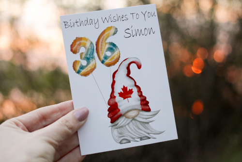 Canada Gnome Age Birthday Card, Card for 36th Birthday